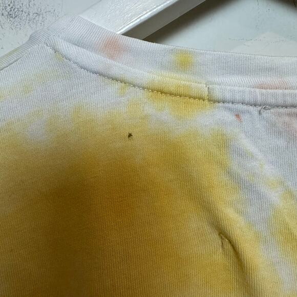 Riley Vintage Tie Dye T-Shirt Asymmetric Yellow Pink Short Sleeve Cotton Medium - Picture 5 of 6